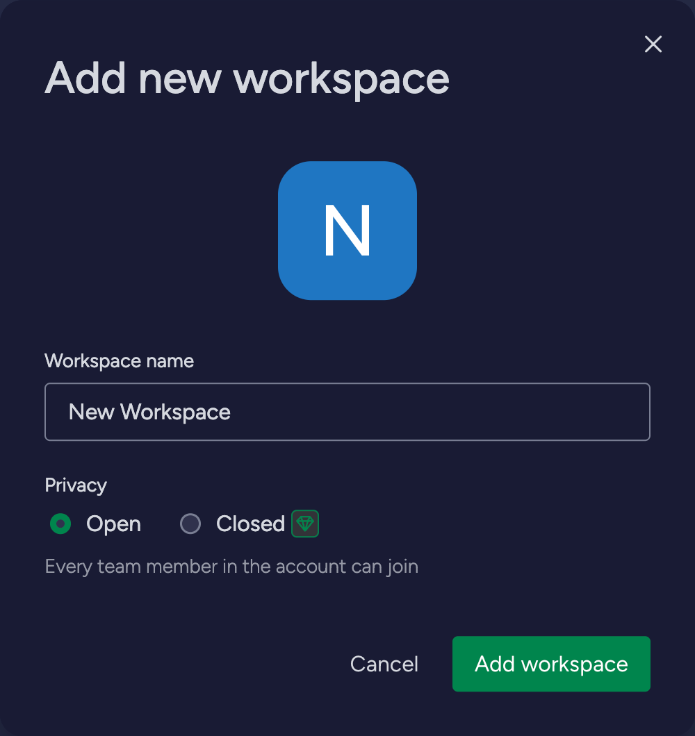 Add New Workspace Modal